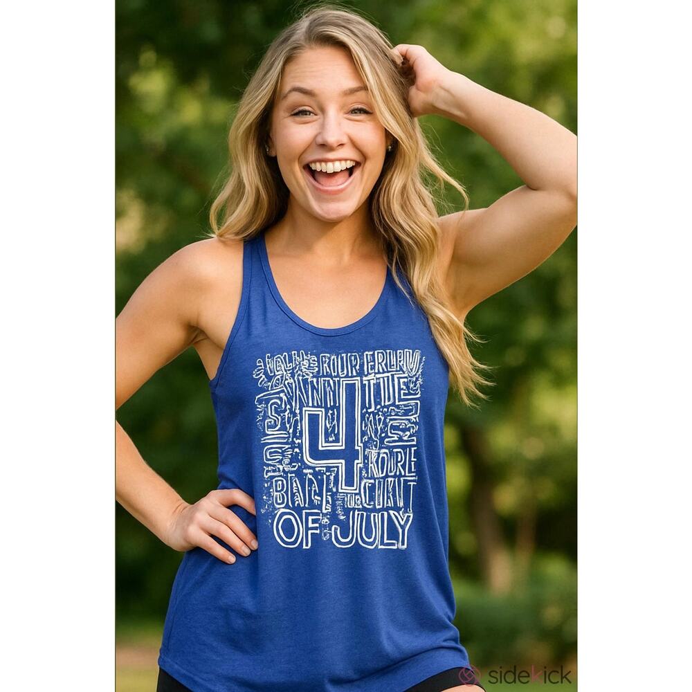 Next Level Apparel Blue White 4th Of July American Racerback Muscle Tank Size L
